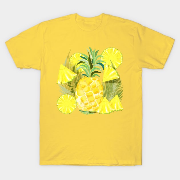 Pineapple Watercolor Fresh Summer Fruits T-Shirt by BluedarkArt